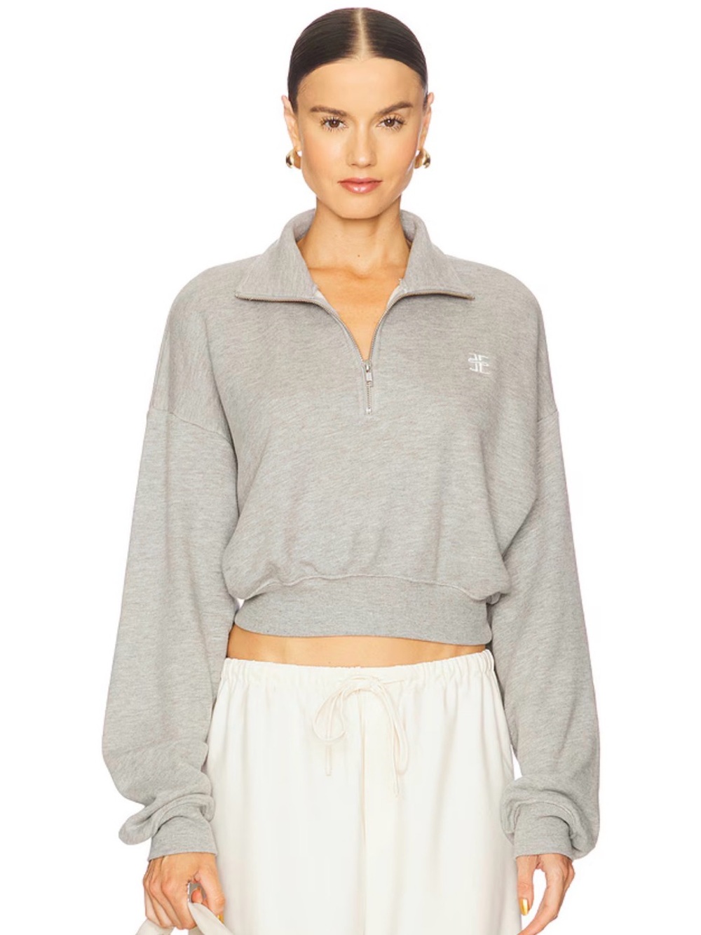 Eterne Cropped Half Zip Sweatshirt in Heather Grey